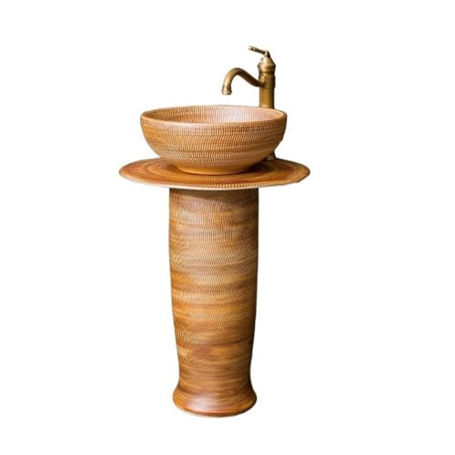 Freistehendes Waschbecken Integrierter Badezimmerwaschtisch aus Keramik mit Standwaschbecken, Wasserhahn und Abflussgarnitur von WFchenj222-6