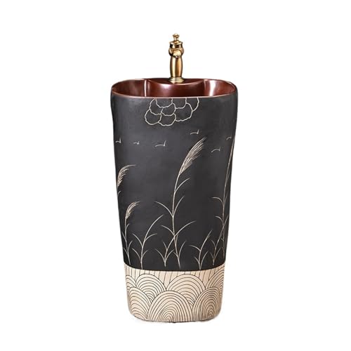 Freistehendes Waschbecken Keramikwaschbecken for den Außenbereich, integriertes Standwaschbecken for Hotels mit Wasserhahn und Abfluss von WFchenj222-6