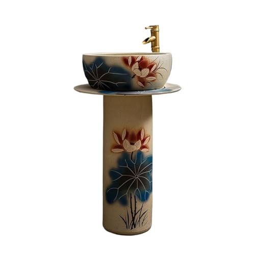Freistehendes Waschbecken Schönes bodenstehendes Waschbecken mit Wasserhahn und Abfluss-Set, Keramikwaschbecken for den Außenbereich von WFchenj222-6