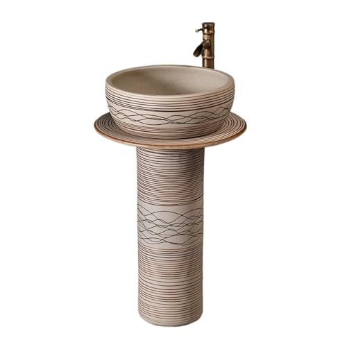 Freistehendes Waschbecken Standwaschbecken aus Keramik mit Wasserhahn und Abflussgarnitur for Badezimmer, Innenhof, Balkon von WFchenj222-6