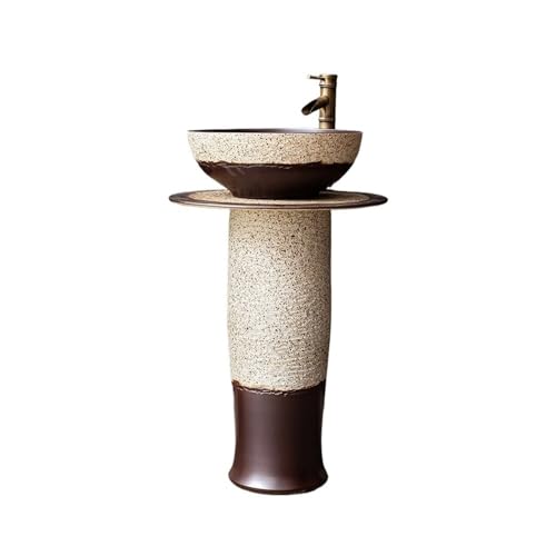 Freistehendes Waschbecken Standwaschbecken for Badezimmer mit Wasserhahn und Abfluss, Keramikwaschbecken for den Innen- Außenbereich von WFchenj222-6