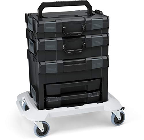 Bosch Sortimo L-Boxx Systemkoffer Set Schwarz | L-BOXX 102 und 136 | LS-Boxx 306 Werkzeugkasten Leer | Mit Roller für den Transport von WFix