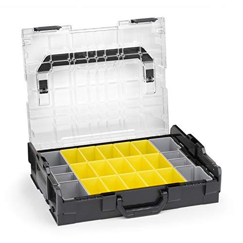 Sortimo Bosch Werkzeugkoffer L BOXX 102 schwarz Deckel transparent mit Insetboxen-Set B3 Sortierboxen für Kleinteile | ideale Schrauben Aufbewahrung Kleinteilemagazin Alternative von WFix