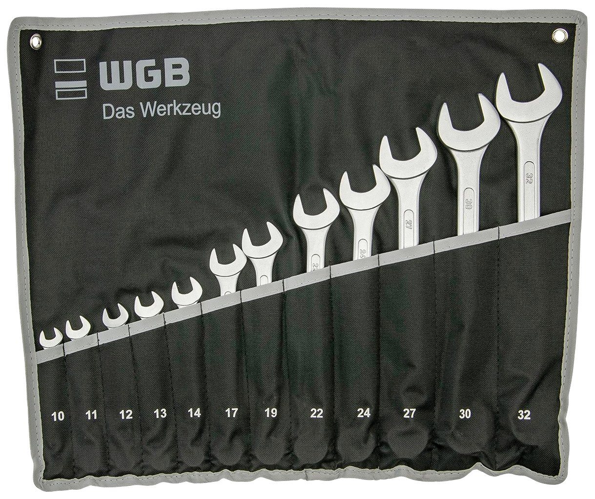 WGB BASIC PLUS Gabel- und Ringschlüssel Ringmaulschlüssel-Satz (Set, 12 St), Ringseite 15° abgewinkelt, in Rolltasche von WGB BASIC PLUS