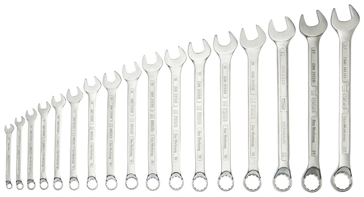 WGB BASIC PLUS Gabel- und Ringschlüssel Ringmaulschlüssel-Satz (Set, 17 St), Ringseite gekröpft von WGB BASIC PLUS