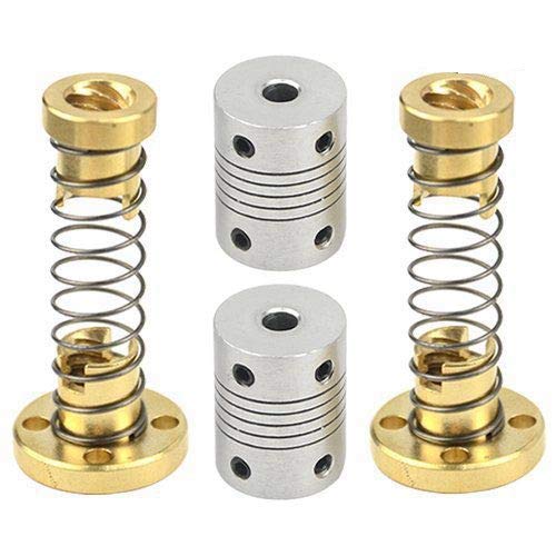 WMYCONGCONG 2 Stück T8 Anti-Backlash Federbelastete Muttern Elimination Spaltmutter + 2 flexible Kupplungen 5 mm bis 8 mm Schrittmotor-Koppler für RepRap 3D-Drucker CNC-Maschine von WMYCONGCONG