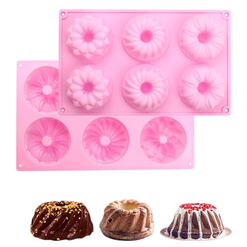 WGCHAIE 2 Stück Mini Silikon Gugelhupfform, Gugelhupf Backform, Gugelhupf Kuchenform, für Süße Mini-Gugelhupfe, Praktisches Plastik-Silikon, Rosa von WGCHAIE