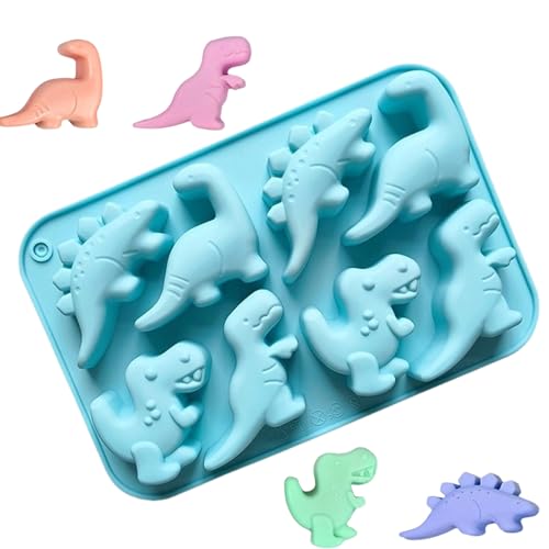 WGCHAIE Dinosaurier Silikonform, Dino Kuchenform, Dinosaurier Pralinenform, für Süßigkeiten, Pudding, Eiswürfel, Kleine Seife, Muffins (Blau) von WGCHAIE