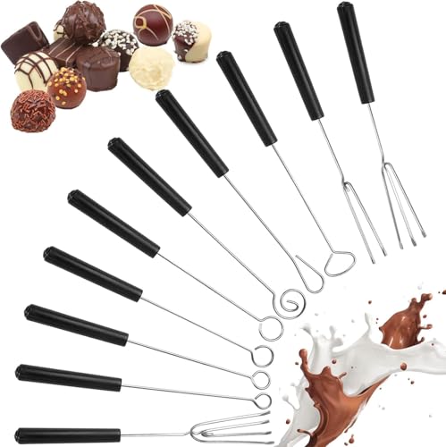 DIY-Backzubehör, 10-teiliges Edelstahl-Schokoladengabel-Set mit Hoher Temperaturbeständigkeit und Hoher Festigkeit für die Kuchendekoration für Pralinen und Trüffel von WGFOIP