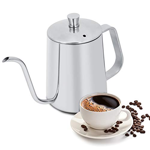 WGFOIP 550ml Kaffee Tropf Kessel Gießen über Kaffee Wasserkocher Gänsehals Topf Edelstahl mit Langem Auslauf für Präzises Gießen über Brauen von WGFOIP