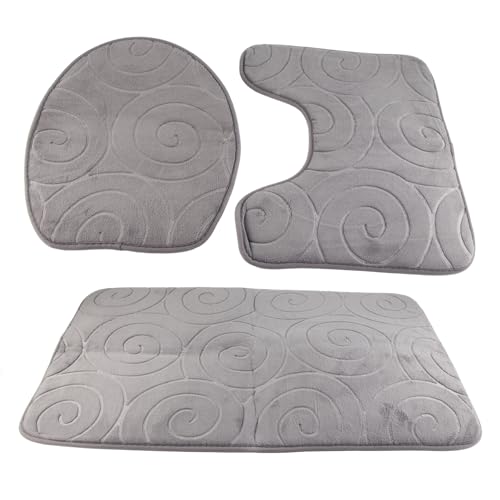 WGFOIP Badeteppiche, 3 Stcs Badematte Set Weich Absorbierende PVC -Rückentoilettenabdeckung mit Gummiball für Badezimmerbodenmatten (Grau) von WGFOIP