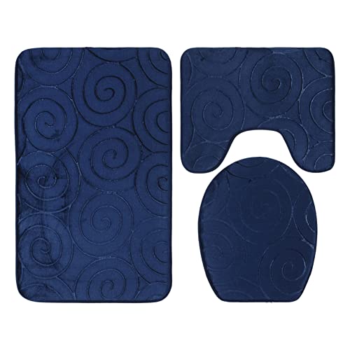 WGFOIP Badeteppiche, 3 Stcs Badematte Set Weich Absorbierende PVC -Rückentoilettenabdeckung mit Gummiball für Badezimmerbodenmatten (Marineblau) von WGFOIP