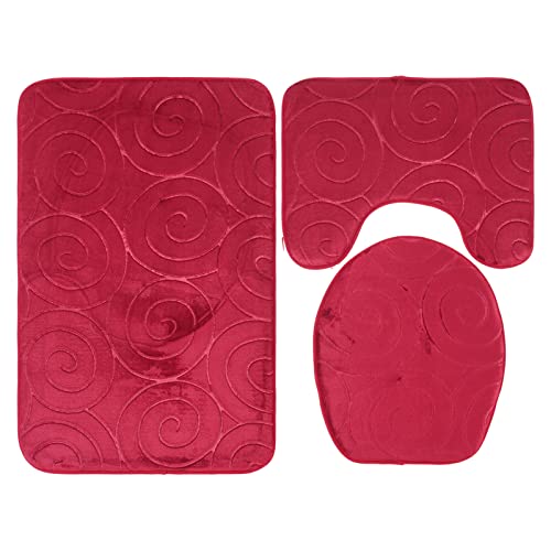 WGFOIP Badeteppiche, 3 Stcs Badematte Set Weich Absorbierende PVC -Rückentoilettenabdeckung mit Gummiball für Badezimmerbodenmatten (Rot) von WGFOIP