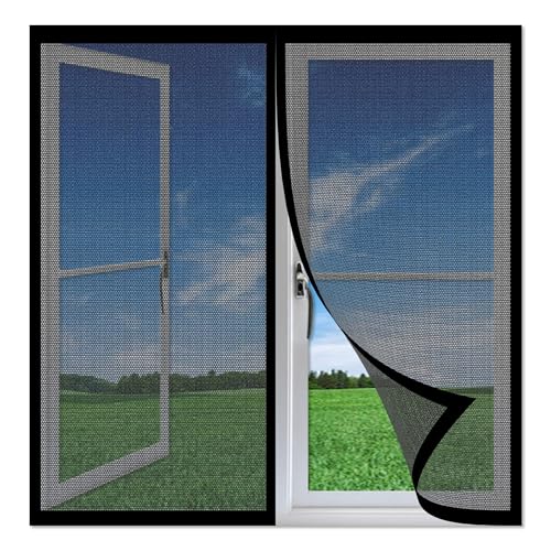 Fliegengitter Fenster Magnetisch 127 x 137 cm Insektenschutz Magnet Fenster Fliegenvorhang Ohne Bohren Automatische Schließung für Innen Außen, Schwarz von WGLF SUN