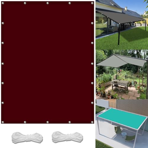 Garten überdachung 2.5 x 3.4 m Wasserdicht Balkon Sichtschutz Reißfest UV-Schutz nach Mass Polyestergewebe Mit Seil Beschattungsnetz für Balkon Terrasse Garten, Weinrot von WGLF SUN