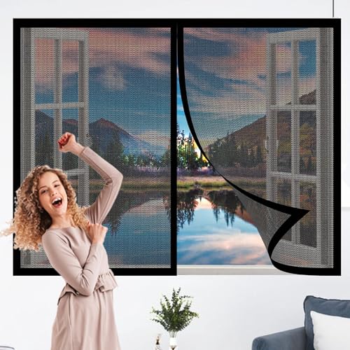 Insektenschutz für Fenster Innen 50 x 150 cm Insektenschutz Fliegengitter Fenster mit Rahmen Ohne Bohren Kinderleichte Montage für Innen Außen, Schwarz von WGLF SUN