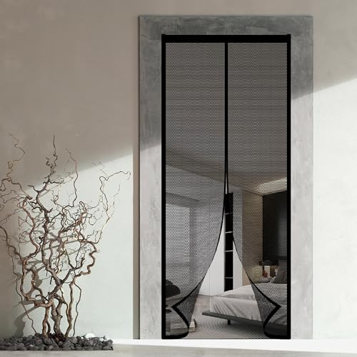 Magnet Fliegengitter Tür Insektenschutz 100 x 207 cm Fliegengitter Tür Ohne Bohren mit Stärkere Magneten für Wohnzimmer Terrassentür, Schwarz von WGLF SUN