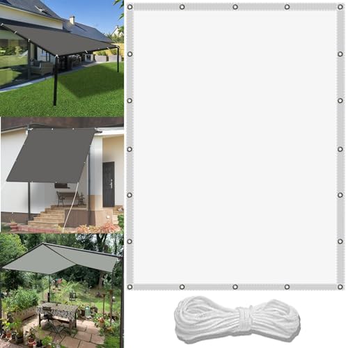 Markisenstoff 1.5 x 4 m Wasserdicht Sichtschutz Balkon Reißfest UV-Schutz nach Mass Polyestergewebe Mit Seil Schattenspender für Gewächshaus/Hinterhof, Weiß von WGLF SUN