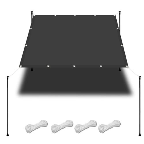 Markisenstoff 3.9 x 3.9 m Wasserdicht Sonnensegel Balkon Reißfest UV-Schutz nach Mass Polyestergewebe Mit Seil Schattenspender für Gewächshaus/Hinterhof, Dunkelgrau von WGLF SUN