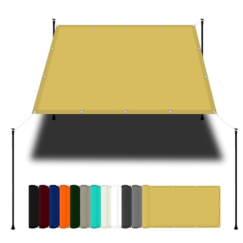 Markisenstoffe Meterware 2.3 x 5.8 m Wasserdicht Sichtschutz Balkon Reißfest UV-Schutz nach Mass Polyestergewebe Mit Seil Schattenspender für Außenbereich Patio, Creme Farben von WGLF SUN