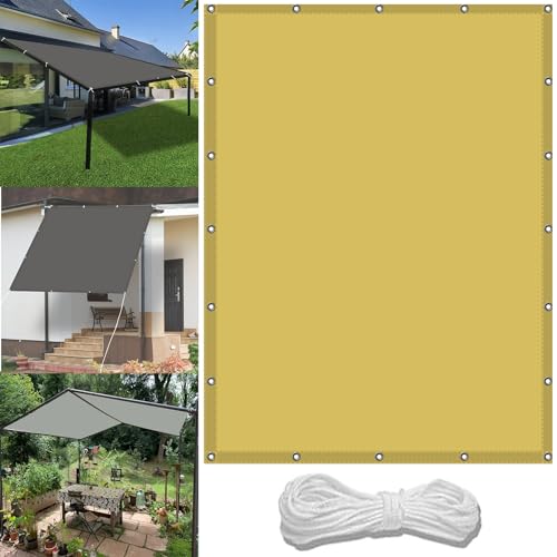 Markisenstoffe Meterware 2.7 x 5 m Wasserdicht Sichtschutz Balkon Reißfest UV-Schutz nach Mass Polyestergewebe Mit Seil Beschattungsnetz für Balkon Terrasse Garten, Creme Farben von WGLF SUN