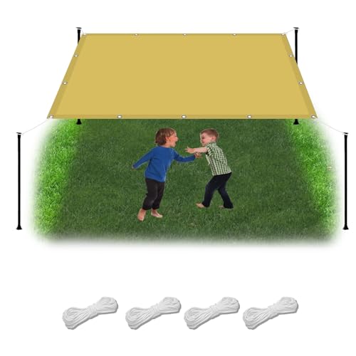 Schattennetz mit Ösen 3.3 x 3.4 m Wasserdicht Sonnenschutz Strand Reißfest UV-Schutz nach Mass Polyestergewebe Mit Seil Sonnensegel Sonnenschutz für Camping Schwimmbad, Creme Farben von WGLF SUN