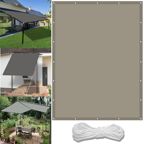 Schattiernetz mit Ösen 1.7 x 4.5 m Wasserdicht Sichtschutz Balkon Reißfest UV-Schutz nach Mass Polyestergewebe Mit Seil Sonnensegel Sonnenschutz für Camping Schwimmbad, Khaki von WGLF SUN