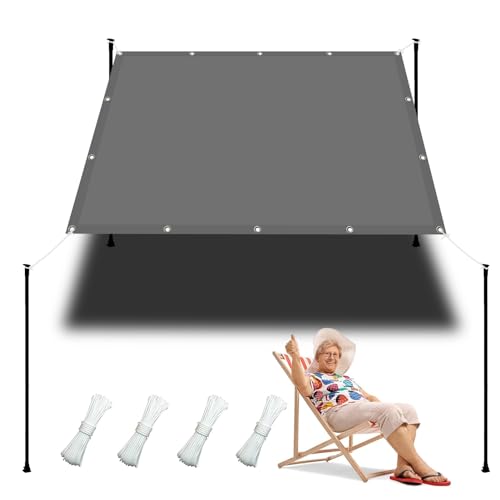Segeltuch Mit Ösen 1.2 x 6 m Wasserdicht Sonnensegel Balkon Reißfest UV-Schutz nach Mass Polyestergewebe Mit Seil Sonnensegel Sonnenschutz für Camping Schwimmbad, Hellgrau von WGLF SUN