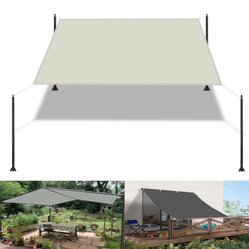 Segeltuch mit ösen 0.9 x 2 m Wasserdicht Sonnenschirm Balkon Reißfest UV-Schutz nach Mass Polyestergewebe Mit Seil Sonnensegel Sonnenschutz für Camping Schwimmbad, Elfenbein von WGLF SUN