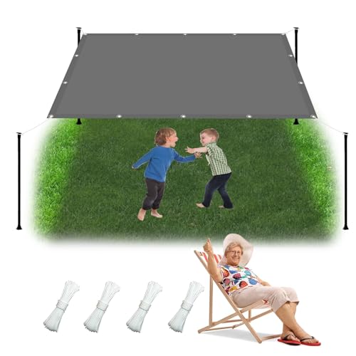 Sonnenschutz Segel 3.8 x 4.8 m Wasserdicht Sonnenschutz Strand Reißfest UV-Schutz nach Mass Polyestergewebe Mit Seil Beschattungsnetz für Balkon Terrasse Garten, Hellgrau von WGLF SUN