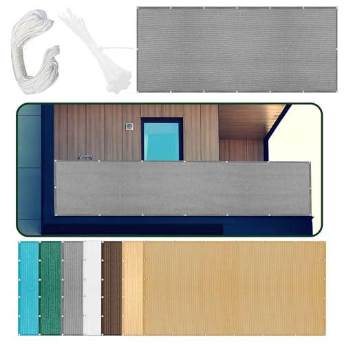 Sonnenschutz Sonnensegel 461 x 506 cm Rechteckig Atmungsaktiv Sonnenschutz Windschutz Beschattungsnetz mit Ösen Seil HDPE UV Schutz Ohne Bohren für Terrasse Garten, Hellgrau von WGLF SUN