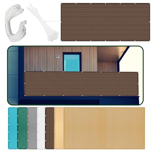 Sonnenschutz Sonnensegel 480 x 516 cm Rechteckig Atmungsaktiv Sonnenschutz Windschutz Beschattungsnetz mit Ösen Seil HDPE UV Schutz Ohne Bohren für Terrasse Garten, braun von WGLF SUN