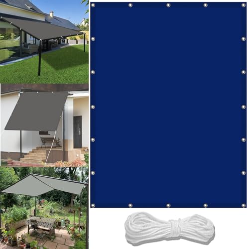 Sonnensegel Quadratisch 1.4 x 2.4 m Wasserdicht Sonnenschutz Balkon Reißfest UV-Schutz nach Mass Polyestergewebe Mit Seil Schattenspender für Außenbereich Patio, Dunkelblau von WGLF SUN