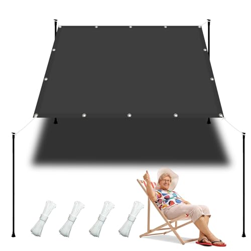 Sonnensegel tarp 2.2 x 4.7 m Wasserdicht Sonnenschirm Balkon Reißfest UV-Schutz nach Mass Polyestergewebe Mit Seil Beschattungsnetz für Balkon Terrasse Garten, Dunkelgrau von WGLF SUN
