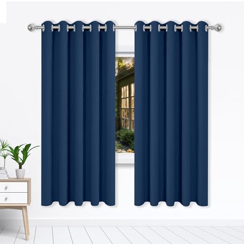WGLF SUN Gardinen Blickdichte 141 x 194 cm Einfarbige/Winter Extra Warm/Modern Verdunkelung Fenstervorhang Gardinen mit Ösen, Waschbar für Jedes Fenster, Dunkelblau von WGLF SUN