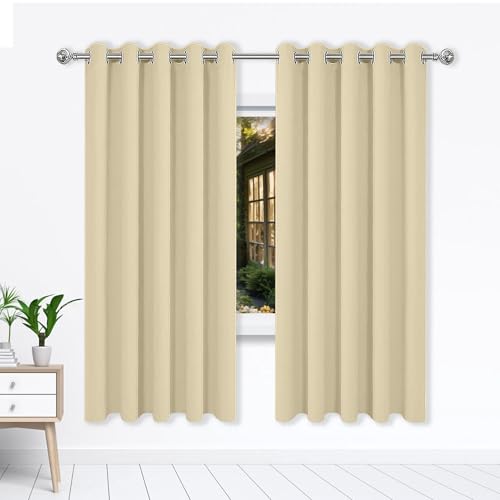 WGLF SUN Gardinen Blickdichte 143 x 210 cm Einfarbige/Winter Extra Warm/Modern Verdunkelung Fenstervorhang Gardinen mit Ösen, Waschbar für Jedes Fenster, Creme Farben von WGLF SUN