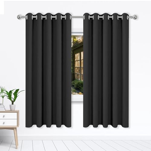 WGLF SUN Gardinen Blickdichte 151 x 202 cm Einfarbige/Winter Extra Warm/Modern Verdunkelung Fenstervorhang Gardinen mit Ösen, Waschbar für Jedes Fenster, Schwarz von WGLF SUN