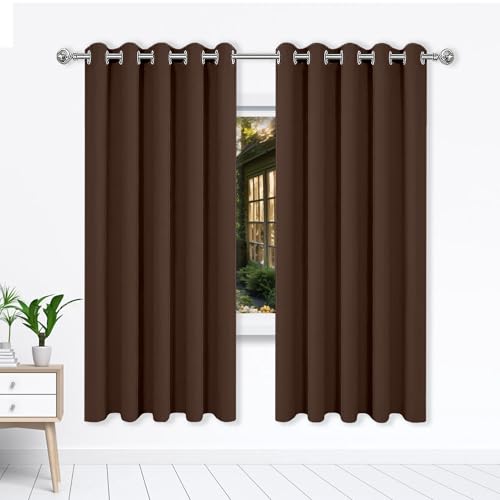 WGLF SUN Gardinen Blickdichte 157 x 191 cm Einfarbige/Winter Extra Warm/Modern Verdunkelung Fenstervorhang Gardinen mit Ösen, Waschbar für Jedes Fenster, braun von WGLF SUN