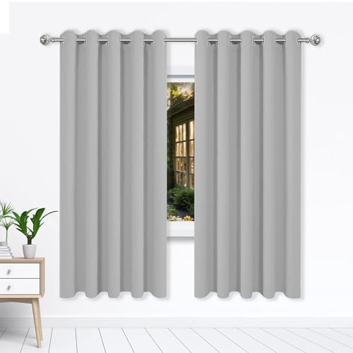 WGLF SUN Gardinen Blickdichte 157 x 195 cm Einfarbige/Winter Extra Warm/Modern Verdunkelung Fenstervorhang Gardinen mit Ösen, Waschbar für Jedes Fenster, Hellgrau von WGLF SUN
