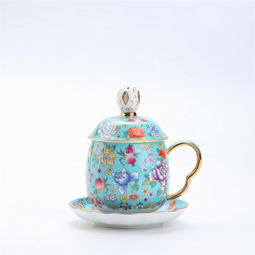 WGQDQDBY Blumige Keramik-Teetasse mit Deckel Emaille Bürobecher Tee-Ei Tasse-Green1-400ml WGQDQDBY Blumige Keramik-Teetasse mit Deckel Emaille Bürobecher Tee-Ei Tasse-Green1-400ml von WGQDQDBY