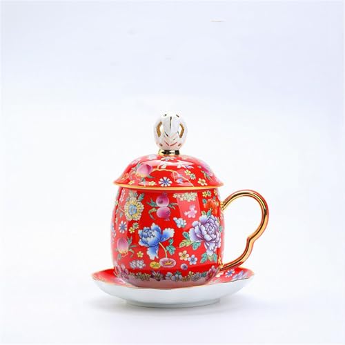 WGQDQDBY Blumige Keramik-Teetasse mit Deckel Emaille Bürobecher Tee-Ei Tasse-Red-400ml WGQDQDBY Blumige Keramik-Teetasse mit Deckel Emaille Bürobecher Tee-Ei Tasse-Red-400ml von WGQDQDBY