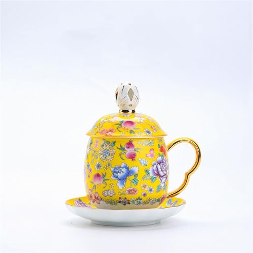 WGQDQDBY Blumige Keramik-Teetasse mit Deckel Emaille Bürobecher Tee-Ei Tasse-Yellow-400ml WGQDQDBY Blumige Keramik-Teetasse mit Deckel Emaille Bürobecher Tee-Ei Tasse-Yellow-400ml von WGQDQDBY