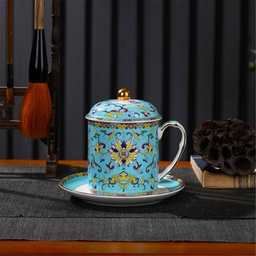 WGQDQDBY Keramiktasse mit Untertasse Meistertasse Emaille Bürotasse Hochzeitsgeschenkset-Blue08-350ML von WGQDQDBY