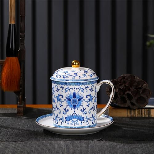 WGQDQDBY Keramiktasse mit Untertasse Meistertasse Emaille Bürotasse Hochzeitsgeschenkset-Blue082-350ML von WGQDQDBY