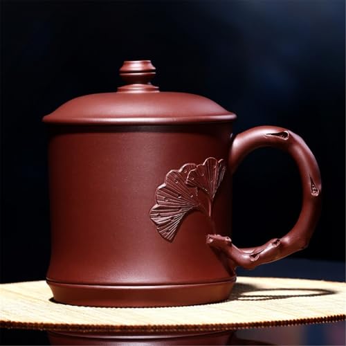 WGQDQDBY Purpurtontasse Goldener Zweig und Jades Blatt Teebrüh-Deckeltasse Trinkbecher-Brown-485ml von WGQDQDBY