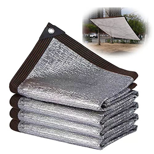 Silber Schattierungsnetz 99% Sonnenschutz Netz Aluminium Schattennetz mit Ösen, Sonnensegel für Auto Terrasse Garten Balkon, 2x5 2x8m 3x3m 4x6m 5x6m 6x7m 8x10m (Size : 7mx9m(23ftx29.5ft)) von WGQR
