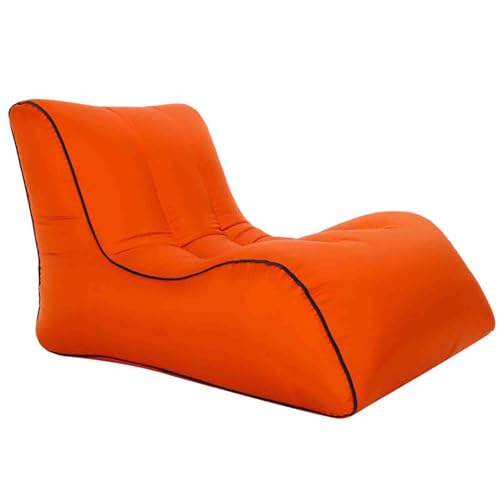 WGQR Wasserdichtes Aufblasbares Nylon-Sofa, Lazy Bag, Outdoor-Camping, Ultraleichter Strandschlafsack, Luftbett, Lounge-Sessel, Sport-Camping-Reisetasche (100 * 80 * 70cm) Orange von WGQR