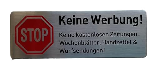 Edelstahl-Türschild 'Keine Werbung', Stop-Symbol, Briefkastenschild, Selbstklebend 85x30 mm (1 Stück / 1 pc) von WH Edelstahl