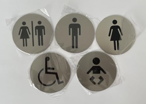 Edelstahl Türschild selbstklebend Ø75mm WC schild Damen Herren Behinderten Baby Wickelunterlage (Behinderten) von WH Edelstahl