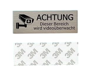 Videoüberwachung Schild Edelstahl, ACHTUNG Videoüberwachung, 85x30 mm selbstklebend (2 Stücke / 2 pcs) von WH Edelstahl